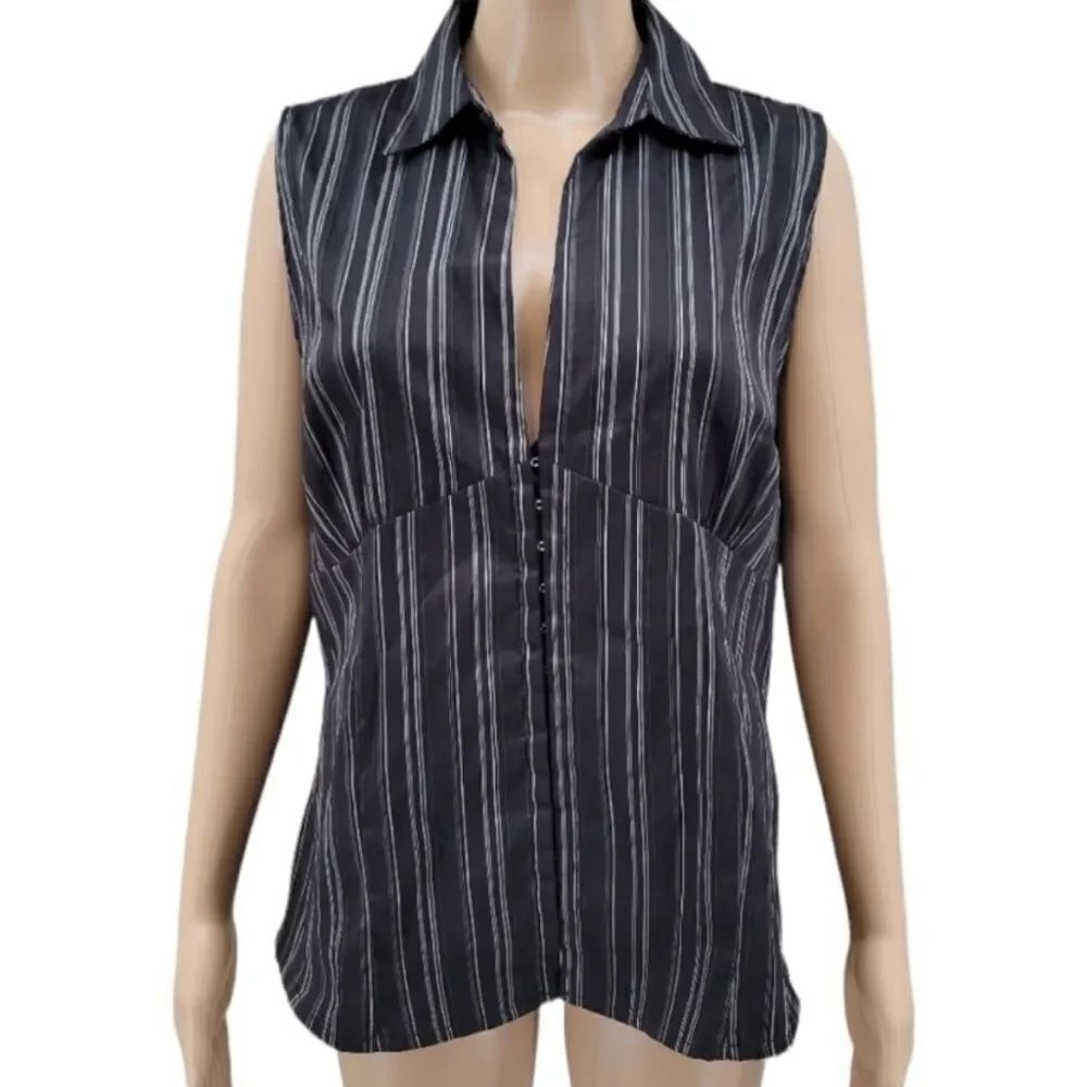 Goodtime Women's Y2K Black Pinstripe Women's Plus Size 3X Corporate Gothic Tank